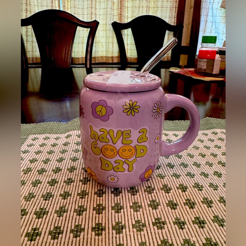 Have a G😍😍D Day ceramic mug with glass straw
